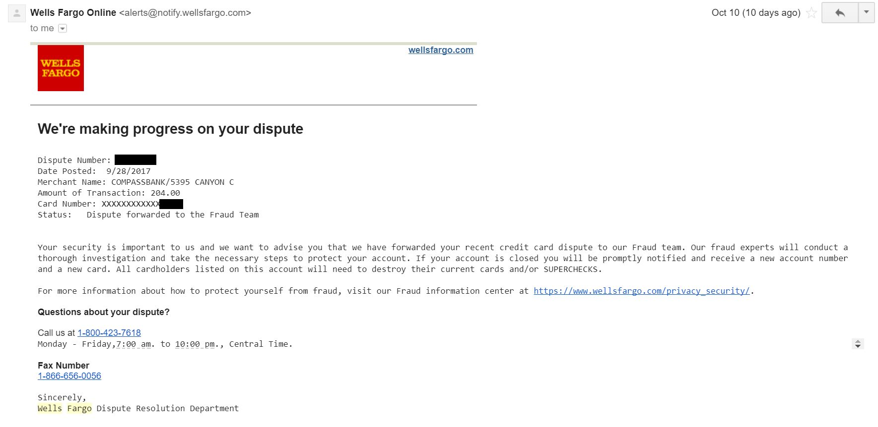 wells fargo dispute transaction